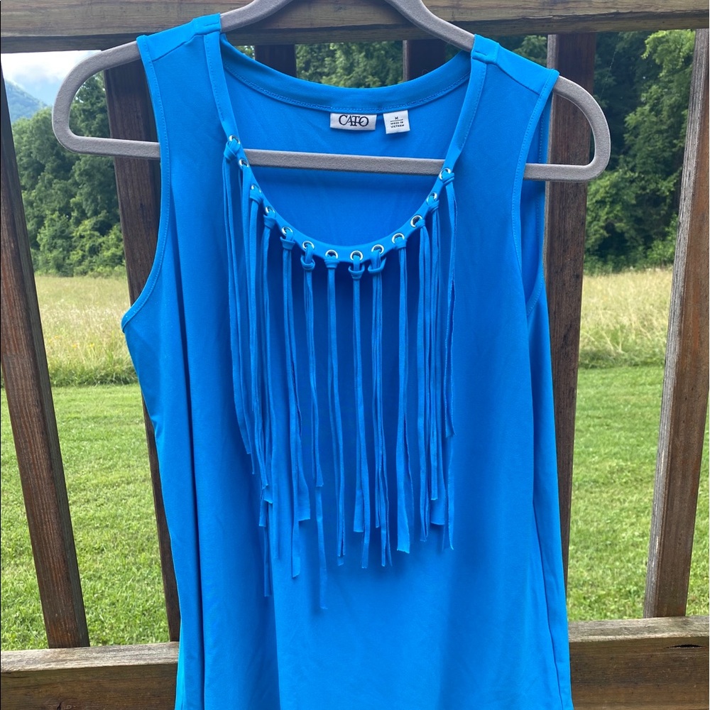 Blue fringe tank top